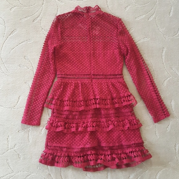 AQUA | Red Lace Tiered Dress - Picture 5 of 6